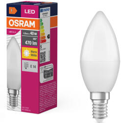 OSRAM E14 LED gyertya, 4, 9W, 470 lm, 2700 K, melegfehér, opál műanyag-40 W izzó helyett - Value Classic B (4099854110030)