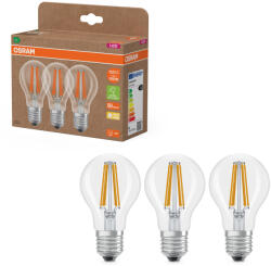 OSRAM E27 LED 7, 2W, 1521 lm, 2700 K, melegfehér, áttetsző üveg-100 W normál izzó helyett, 3 darabos - Superstar+ Classic A filament (4099854348037)