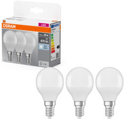 OSRAM E14 LED kisgömb, 4, 9W, 470 lm, 4000 K, hidegfehér, opál műanyag-40 W izzó helyett, 3 darabos - Base Classic P (4058075429727)