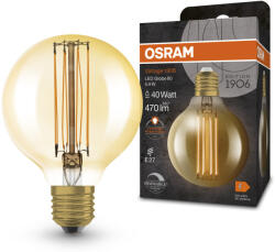 OSRAM E27 LED 5, 8W, 470 lm, 2200 K, candlelight, dimmelhető, arany színű színű üveg-40 W izzó helyett - Vintage 1906 DIM Classic Globe Gold filament (4099854090844)
