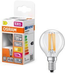 OSRAM E14 LED kisgömb, 2, 2W, 300 lm, 2700 K, melegfehér, dimmelhető, áttetsző üveg-25 W izzó helyett - Superstar+ Classic P filament (4099854084133)