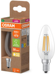 OSRAM E14 LED gyertya, 3, 8W, 806 lm, 2700 K, melegfehér, áttetsző üveg-60 W izzó helyett - Superstar+ Classic B filament (4099854255120)