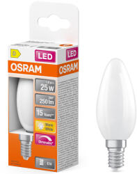OSRAM E14 LED gyertya, 1, 8W, 250 lm, 2700 K, melegfehér, dimmelhető, opál üveg-25 W izzó helyett - Superstar Classic B (4099854445347)