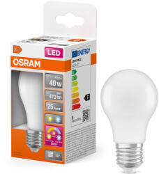 OSRAM E27 LED 4, 9W, 470 lm, 2700-4000 K, változtatható fehér, opál műanyag-40 W normál izzó helyett - Superstar+ Classic A (4099854240966)