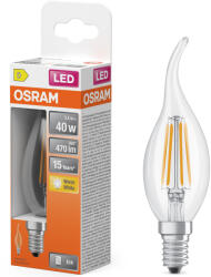 OSRAM E14 LED gyertya, 3, 4W, 470 lm, 2700 K, melegfehér, áttetsző üveg-40 W izzó helyett - Star Classic BA filament (4099854468810)