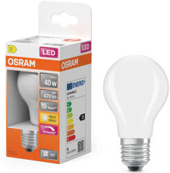 OSRAM E27 LED 3, 4W, 470 lm, 2700 K, melegfehér, dimmelhető, opál üveg-40 W normál izzó helyett - Superstar Classic A (4099854464973)
