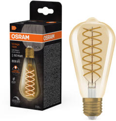 OSRAM E27 LED 8, 8W, 806 lm, 2400 K, candlelight, dimmelhető, arany színű színű üveg-60 W izzó helyett - Vintage 1906 DIM Classic Edison Gold filament (4099854137846)