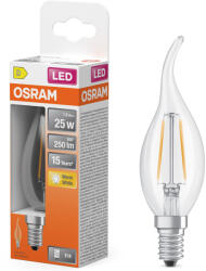 OSRAM E14 LED gyertya, 1, 8W, 250 lm, 2700 K, melegfehér, áttetsző üveg-25 W izzó helyett - Star Classic BA filament (4099854468797)