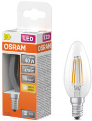 OSRAM E14 LED gyertya, 3, 4W, 470 lm, 2700 K, melegfehér, áttetsző üveg-40 W izzó helyett - Star Classic B filament (4099854467776)