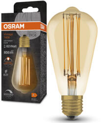 OSRAM E27 LED 8, 8W, 806 lm, 2200 K, candlelight, dimmelhető, arany színű színű üveg-60 W izzó helyett - Vintage 1906 DIM Classic Edison Gold filament (4099854091087)