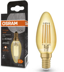 OSRAM E14 LED gyertya, 4W, 410 lm, 2400 K, candlelight, arany színű színű üveg-35 W izzó helyett - Vintage 1906 Classic BA filament (4099854091476)