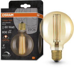 OSRAM E27 LED 8, 8W, 806 lm, 2200 K, candlelight, dimmelhető, arany színű színű üveg-60 W izzó helyett - Vintage 1906 DIM Classic Globe95 Gold filament (4058075761773)