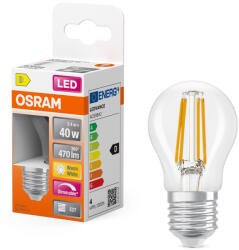 OSRAM E27 LED kisgömb, 3, 4W, 470 lm, 2700 K, melegfehér, dimmelhető, áttetsző üveg-40 W izzó helyett - Superstar Classic P filament (4099854443947)