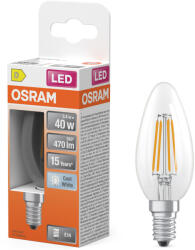 OSRAM E14 LED gyertya, 3, 4W, 470 lm, 4000 K, hidegfehér, áttetsző üveg-40 W izzó helyett - Star Classic B filament (4099854467189)