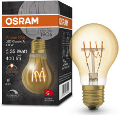 OSRAM E27 LED 4, 8W, 400 lm, 2200 K, candlelight, dimmelhető, arany színű színű üveg-35 W izzó helyett - Vintage 1906 DIM Classic A Gold filament (4058075761452)