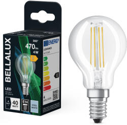 Bellalux E14 LED kisgömb, 4W, 470 lm, 4000 K, hidegfehér, áttetsző üveg-40 W izzó helyett - Classic P filament (4058075592278)