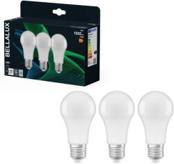 Bellalux E27 LED, 10W, 1055 lm, 4000 K, hidegfehér, opál műanyag-75 W normál izzó helyett, 3 darabos - Classic A (4058075595569)