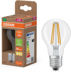 OSRAM E27 LED 5W, 1055 lm, 2700 K, melegfehér, áttetsző üveg-75 W normál izzó helyett - Superstar+ Classic A filament (4099854236815)
