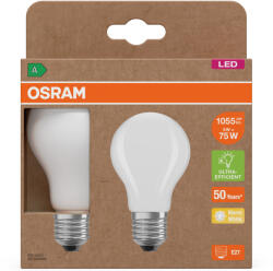 OSRAM E27 LED 5W, 1055 lm, 2700 K, melegfehér, opál üveg-75 W normál izzó helyett, 2 darabos - Superstar+ Classic A (4099854253560)
