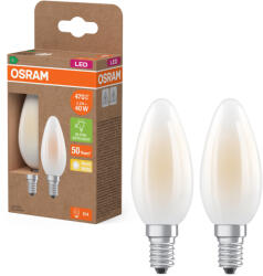 OSRAM E14 LED gyertya, 2, 2W, 470 lm, 2700 K, melegfehér, opál üveg-40 W izzó helyett, 2 darabos - Superstar+ Classic B (4099854253805)