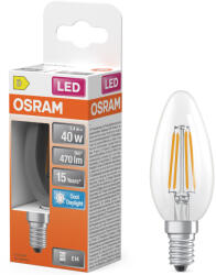 OSRAM E14 LED gyertya, 3, 4W, 470 lm, 6500 K, daylight, áttetsző üveg-40 W izzó helyett - Star Classic B filament (4099854467462)