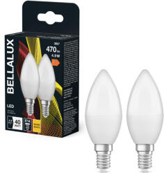 Bellalux E14 LED gyertya, 4, 9W, 470 lm, 2700 K, melegfehér, opál műanyag-40 W izzó helyett, 2 darabos - Classic B (4058075157040)