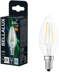 Bellalux E14 LED gyertya, 2, 5W, 250 lm, 4000 K, hidegfehér, áttetsző üveg-25 W izzó helyett - Classic B filament (4058075592230)