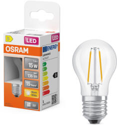 OSRAM E27 LED kisgömb, 1W, 136 lm, 2700 K, melegfehér, áttetsző üveg-15 W izzó helyett - Superstar Classic P filament (4099854466687)