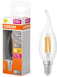 OSRAM E14 LED gyertya, 3, 4W, 470 lm, 2700 K, melegfehér, dimmelhető, áttetsző üveg-40 W izzó helyett - Superstar Classic BA filament (4099854443817)