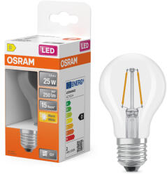 OSRAM E27 LED 1, 8W, 250 lm, 2700 K, melegfehér, áttetsző üveg-25 W normál izzó helyett - Star Classic A filament (4099854466250)