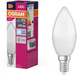 OSRAM E14 LED gyertya, 4, 9W, 470 lm, 4000 K, hidegfehér, opál műanyag-40 W izzó helyett - Value Classic B (4099854110054)