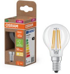OSRAM E14 LED kisgömb, 3, 8W, 806 lm, 2700 K, melegfehér, áttetsző üveg-60 W izzó helyett - Superstar+ Classic P filament (4099854255229)