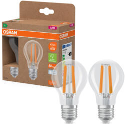 OSRAM E27 LED 2, 2W, 470 lm, 4000 K, hidegfehér, áttetsző üveg-40 W normál izzó helyett, 2 darabos - Superstar+ Classic A filament (4099854259715)