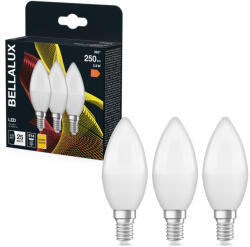 Bellalux E14 LED gyertya, 2, 8W, 250 lm, 2700 K, melegfehér, opál műanyag-25 W izzó helyett, 3 darabos - Classic B (4058075409965)