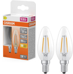 OSRAM E14 LED gyertya, 1, 8W, 250 lm, 2700 K, melegfehér, áttetsző üveg-25 W izzó helyett, 2 darabos - Star Classic B filament (4099854469015)