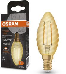 OSRAM E14 LED gyertya, 2, 5W, 220 lm, 2400 K, candlelight, arany színű színű üveg-20 W izzó helyett - Vintage 1906 Classic BW filament (4099854091490)