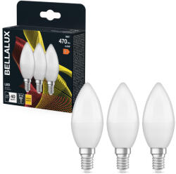 Bellalux E14 LED gyertya, 4, 9W, 470 lm, 2700 K, melegfehér, opál műanyag-40 W izzó helyett, 3 darabos - Classic B (4058075595507)