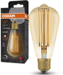OSRAM E27 LED 5, 8W, 470 lm, 2200 K, candlelight, dimmelhető, arany színű színű üveg-40 W izzó helyett - Vintage 1906 DIM Classic Edison Gold filament (4099854091063)