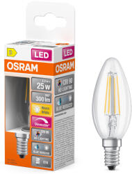 OSRAM E14 LED gyertya, 2, 2W, 300 lm, 2700 K, melegfehér, dimmelhető, áttetsző üveg-25 W izzó helyett - Superstar+ Classic B filament (4099854084096)