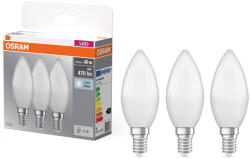 OSRAM E14 LED gyertya, 4, 9W, 470 lm, 4000 K, hidegfehér, opál műanyag-40 W izzó helyett, 3 darabos - Base Classic B (4058075429680)