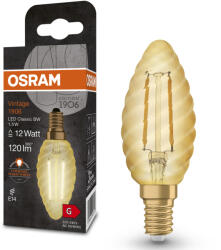 OSRAM E14 LED gyertya, 1, 5W, 120 lm, 2400 K, candlelight, arany színű színű üveg-10 W izzó helyett - Vintage 1906 Classic BW filament (4099854091513)