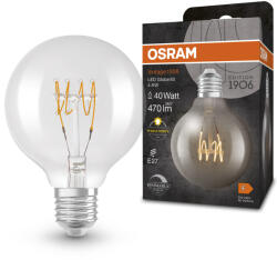 OSRAM E27 LED 4, 8W, 470 lm, 2700 K, melegfehér, dimmelhető, áttetsző üveg-40 W izzó helyett - Vintage 1906 DIM Classic Globe filament (4099854075704)