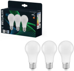 Bellalux E27 LED, 8W, 806 lm, 4000 K, hidegfehér, opál műanyag-60 W normál izzó helyett, 3 darabos - Classic A (4058075595460)