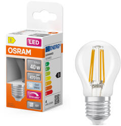 OSRAM E27 LED kisgömb, 3, 4W, 470 lm, 4000 K, hidegfehér, dimmelhető, áttetsző üveg-40 W izzó helyett - Superstar Classic P filament (4099854444661)