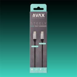 AVAX Töltőkábel, USB-C - USB-C, 60W, 3A, 1, 5 méter, acélszürke