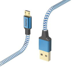 Hama 00201555 Reflective Charging Cable, USB-A - Micro-USB 1.5m Nylon blue (T-MLX57706) - vexio