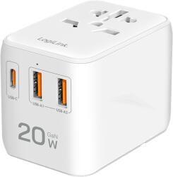 LogiLink Alimentare universală de călătorie, 20 W (PD), 4x conectori, ignifugă, alb