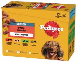 PEDIGREE Senior Ízek Választéka tasakok 12x100 g nedves teljes értékű táplálék idős kutyák számára marhahús és máj keverékével, csirkével, bárányhús és máj keverékével, baromfival zselében