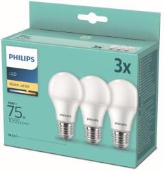 Philips 8718699775544 LED izzókészlet 3x10W-75W | E27 | 1055lm | 2700K - 3 db-os készlet, fehér
