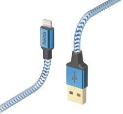 Hama 00201553 Reflective Charging Cable, USB-A - Lightning 1.5m Nylon blue (T-MLX57705) - pcone